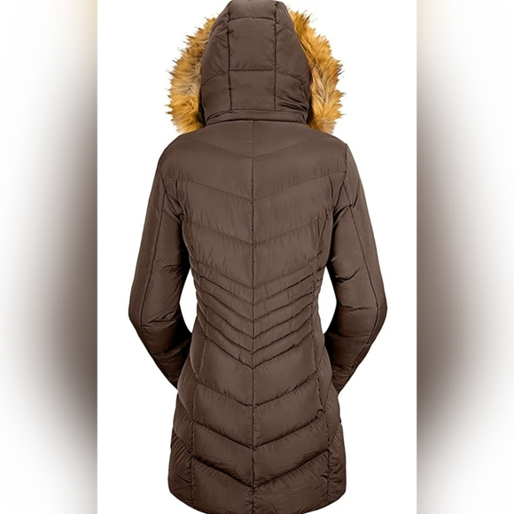 COFFEE Down Jacket Winter Long Puffer Parka Coat with Removable Fur Hood - Picture 3 of 6